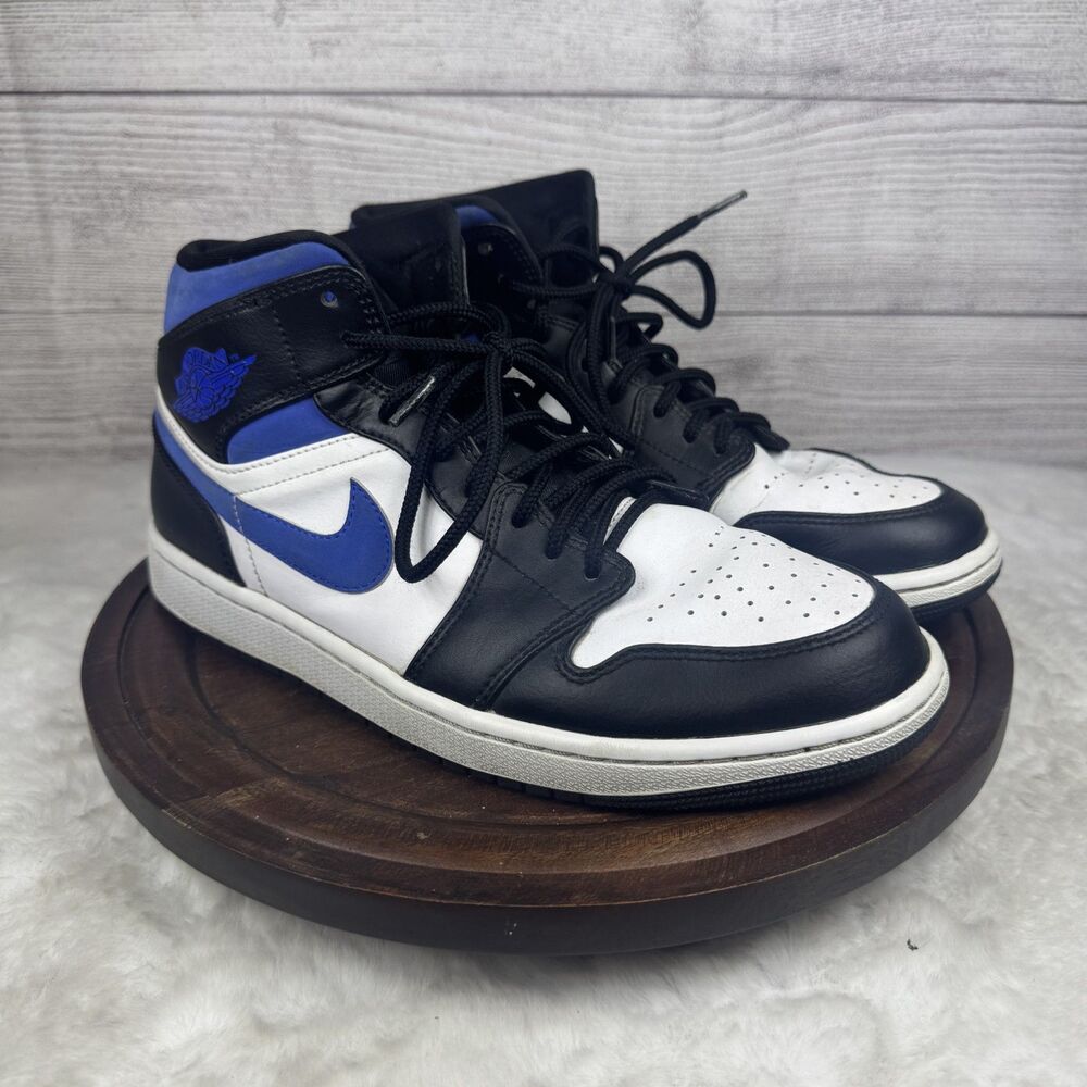 Nike Air Jordan Retro 1 Mid Shoes Racer Blue 554724-140 Men's Sz 9.5 White Black